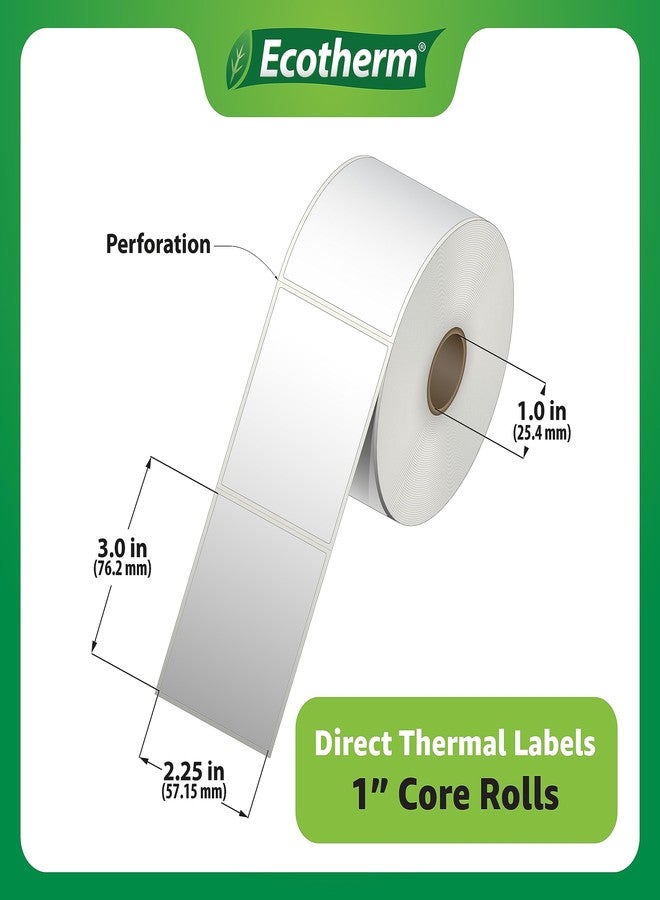 Ecotherm 2.25" x 3" Thermal Labels | 4 Rolls | 2100 Labels | fits Zebra, Munbyn, Rollo, Godex, Arkscan, iDPRT, Offnova Thermal Label Printers and More | Blank White Adhesive Stickers by Ecotherm - Image 3